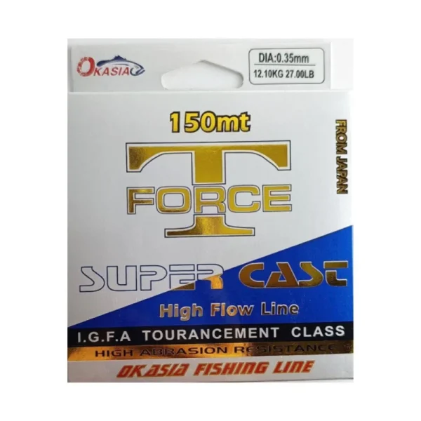 نخ ماهیگیری اوکاسیا Okasia مدل T-Force سایز 0.35 طول 150 متری