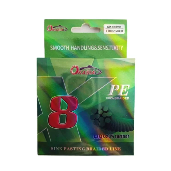 نخ ماهیگیری اوکاسیا Okasia مدل X8 سایز 0.14 طول 150 متری