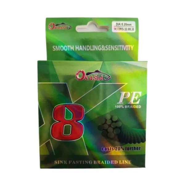 نخ ماهیگیری اوکاسیا Okasia مدل X8 سایز 0.20 طول 150 متری