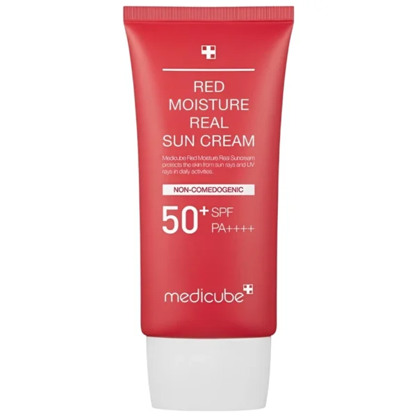 کرم ضد آفتاب مرطوب کننده و تسکین دهنده مدی کیوب Medicube مدل Red Moisture SPF50 حجم 50 میل